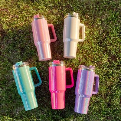 China Stocked 40oz Hot new design vacuum thermos cup Reusable travel cup Vacuum car cup with handle and straw stainless steel water bottle for sale