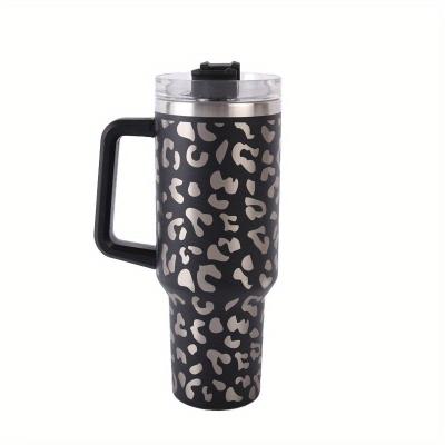 China Stocked Hot sale 40oz glass with removable lid Car cup leopard print sippy cup Stainless steel water bottle can be recycled for sale