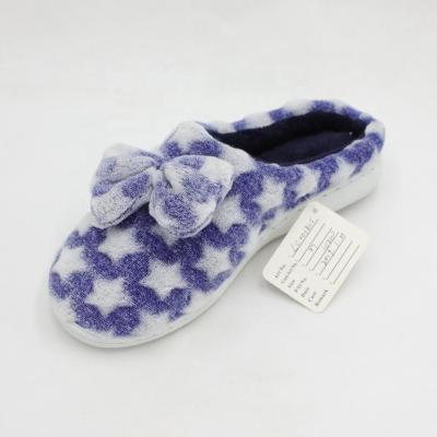 China Women Elegant Blue Winter Star Flannel Jacquard Indoor Shoes for sale