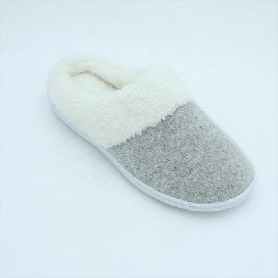 China Classic Gray Knitted Velvet Mens Indoor Cloth Bedroom Slipper for sale