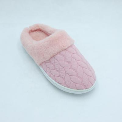 China Pink Knitted Cloth Geo Pattern Female Velvet Winter Indoor Shoes for sale