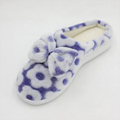 China Blue House Flannel Rich Flower Pattern Girls TPR Indoor Shoes for sale