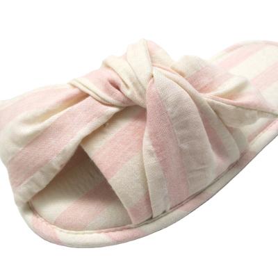 China Women White Summer Comfort Knot Cotton Fabric Indoor Slippers for sale