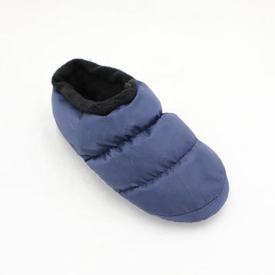 China House blue polyester fabric heel cover cotton filling warm men's indoor moccasin slipper for sale