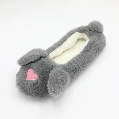 China Winter Gray Angora Fluffy Plush Ladies Plush Rabbit Slippers Ballerina Indoor Shoes for sale