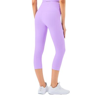 China Private label cropped women's seamless cropped nylon capri gaiters pants breathable high waist sport pants high waisted leggings for sale