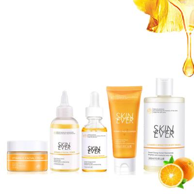 China Face OEM Vitamin C Skin Care Set With Customer Privite Label Face Wash Organic Whitening Toner Brighten Serum Cream Skin Care Set for sale