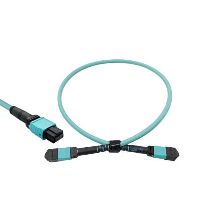 China FTTH Center 12 Cores MTP/MPO/Data Male/Female Service Aqua LSZH 0.5M Trunk Cable MM OM3 Double Jacket 5.0MM Support OEM/ODM Customization for sale