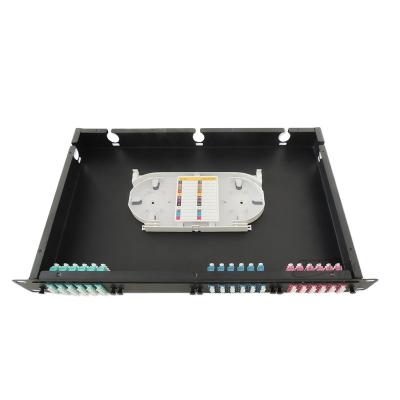 China Telecom Equipment OEM 24Port 19 Inch SC/FC/ST/LC Rack Mounted Fiber Patch Panel With Cassette Module LC Quad Adapter for sale