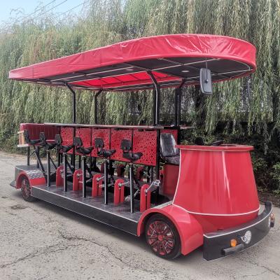 China Steel Four Wheel Electric Bicycle Bar Pedal Bus Pedal Bus Party Tandem Beer Bike for sale