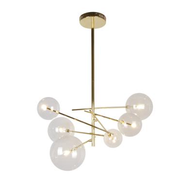 China Modern Nordic design home and hotel room decoration glass ball wrought metal LED chandelier for sale