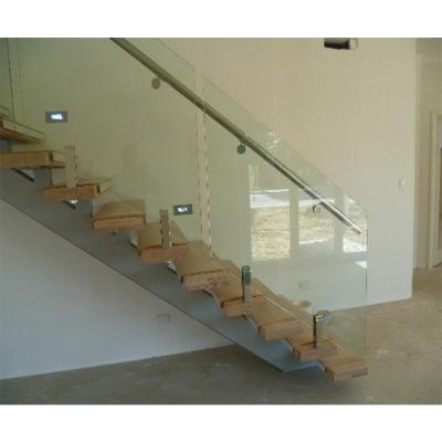 China Modern Single Stringer Straight Glass Staircase with Glass Railing / Mono Stringer Staircase for sale