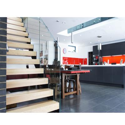 China Modern Black Color Double Side Stringer Red Oak Wood Steps Staircase Prices for sale