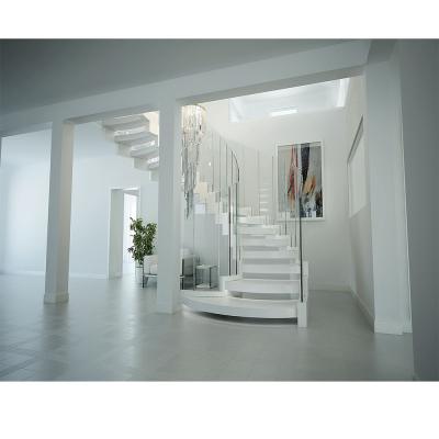 China Modern Modern Steel Arch Curved Staircase With Glass Balustrade / Curved Stringer Staircase Prices for sale