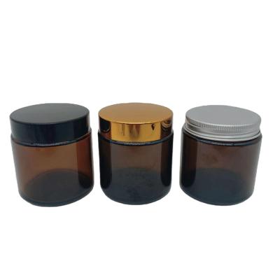 China Personal Care 100ml Amber Cosmetics Cream Jar Bamboo Empty Cream Jar Recycled Glass Jars for sale