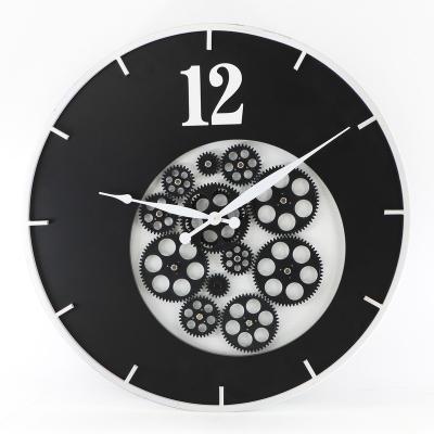 China Custom Antique Mechanical Style Clock Black Digital Reception Room Mechanical Wall Clock for sale