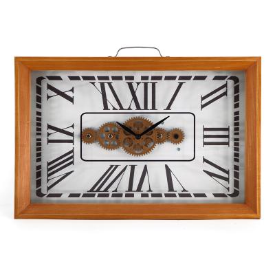 China Antique Style Frame Wooden Color Living Room Decoration Rectangular Wall Clock for sale