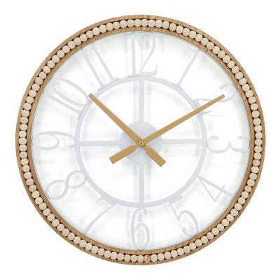 China Antique style beaded wood wall clock with metal face for sale