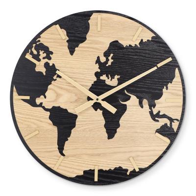 China Oversized Antique Style 24inch 60cm Earth Globe World Map Wall Clock Made Of Wood for sale