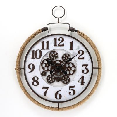 China Large antique style industrial metal wall clock with moving cogs and gears rope for sale