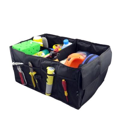 China Oxford Waterproof Expandable Cloth Box Easily Foldable Cargo Storage Car Trunk Organizer With Safe Tie-Down Strap for sale