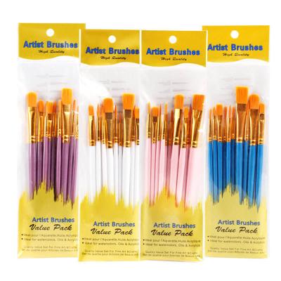 China Weizhuang 10Pcs/set Acrylic Plastic Handle Paint Gouache Watercolor Oil Nylon Hair Brushes For Painting Artists Brush Watercolor Gouache Acrylic Oil Paint for sale