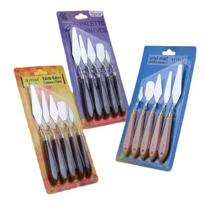 China Used for painting or mixing oil and acrylic paint Weizhuang 5 Pieces Painting Knife Set Classic Design Handle Stainless Steel Knife Plastic Painting Set for sale