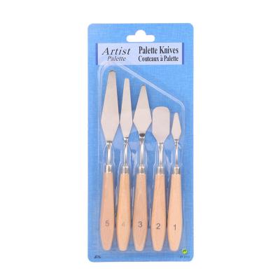 China Weizhuang 5PCS Paint or Mixing Oil and Acrylic Mixed Paint Palette Knife Log Wood Handle Spatula Stainless Steel Scraper Art Supplies for Oil Paint Color Mixing for sale