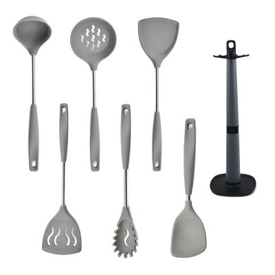 China Disposable Stain 7 Piece Set 304 Stainless Steel Tube Silicone Kitchenware Storage Rack Kitchen Stick Pot Spoon Shovel Non Cooking Tools for sale