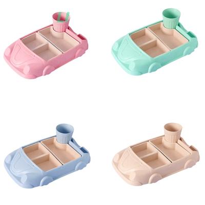 China New Stain Disposable Multifunctional Children's Bamboo Fiber Children's Tableware Cartoon Car Bowl Set Anti-Drop Children's Tableware for sale