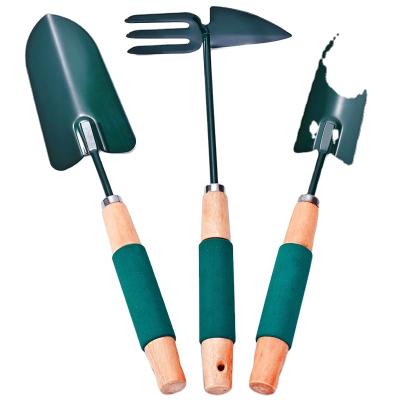 China Modern Maker's Stain Wood Handle Gardening Set of Three Pieces Flower Shovel Extended Flower Carrying Instrument Potting Garden APPL for sale