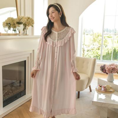 China QUICK DRY Cardigan Jacquard Fabric Plus Size Ladies Nightgown Women Sleepwear Ruffle Nightgowns Long for sale