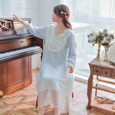 China 2021 QUICK DRY spring and autumn style nightgown lace pajamas women's sexy nightgown sleepwear for sale