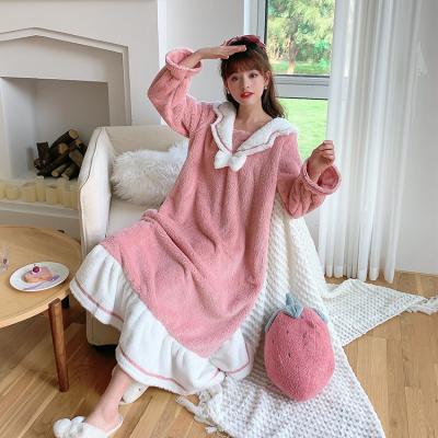 China Winter plus size girls autumn 310 grams female extra-thick style soft warm lapel student pajamas plush nightgown female night dress for sale