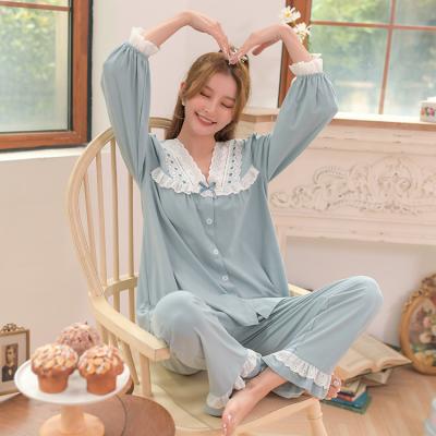 China QUICK DRY spring long sleeve knitted korean women cotton sleepwear pajamas set for homewear for sale