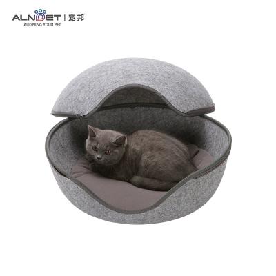 China Sustainable Detachable and Washable Wool Felt Cat Sleep Cave House Bed for sale