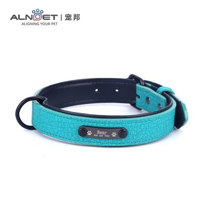 China New Lights Iron Laser Lettering Pet Collar Comfort Underlay Leather Dog Collar for sale