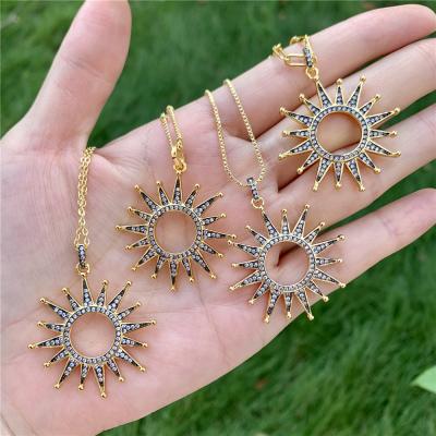 China BOHEMIA BD-E2046 High Quality Gold Plating Pendant Chain Necklace, Cubic Zirconia Sun Shaped CZ To Pave Necklace for sale