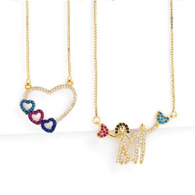 China Current FASHIONABLE BD-E700 Valentine's Day Boys Girls Couple Heart Zircon Gold CZ Pendant Chain For Pave Necklace Jewelry for sale