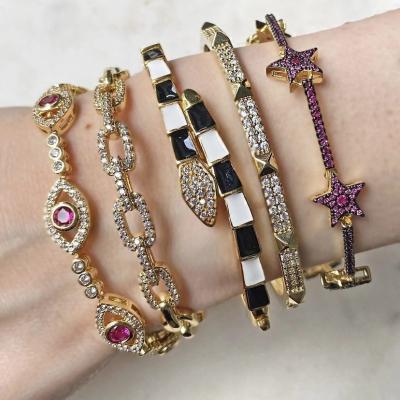 China BOHEMIA BD-B2593 Stunning Multi CZ Design Pave Bangle, Fashion Snake Eye Bangle Star Shaped Jewelry For Wholesale for sale