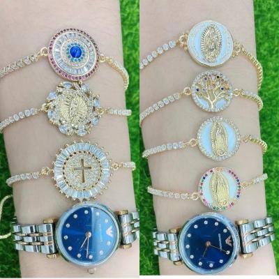 China BOHEMIA BD-C041 Amazing CZ Pave Bracelet With White Color Crystal Pave Charm Hamsa, Jesus Shaped Bracelet Jewelry for sale