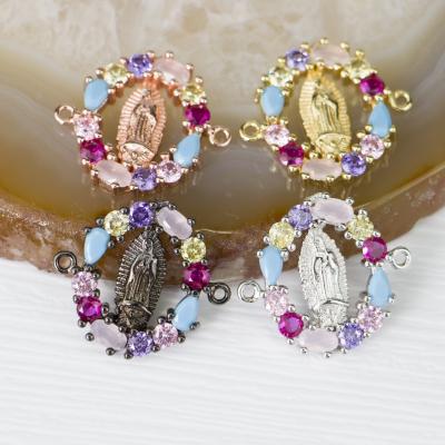 China BD-E1503 Multicolor CZ Cubic Zirconia Connector CZ Virgin Mary Charm Connector for sale