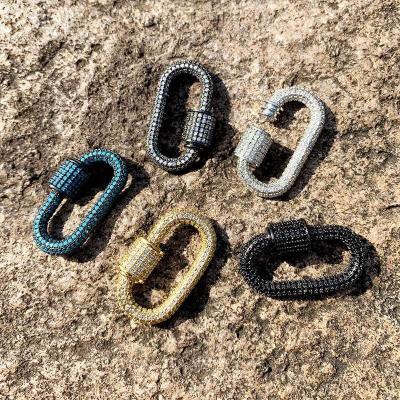 China BD-E578 BOHEMIA Turquoise CZ Micro Pave Shape Screw Clasp U Shape Oval Clasp Lock Carabiner Pave Lock for sale