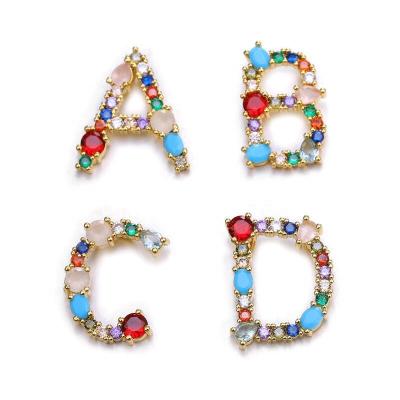 China BD-A025 20*18*3mm BOHEMIA Rainbow Zircon Initial Charm Alphabet A-Z CZ Letter Charm For Necklace Earring Bracelet for sale