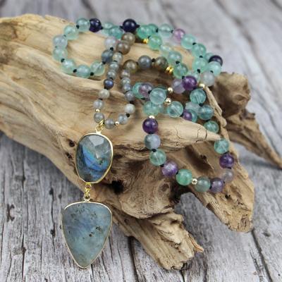 China BOHEMIA BD-S302 high quality labradorite fluorite pendant stone beads knot handmade necklace for sale