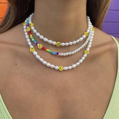 China BOHEMIA BD-L515 Natural Freshwater Pearl Necklace Colorful Smiling Face Charms Necklace Jewelry Wholesale for sale