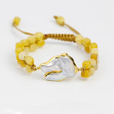 China BOHIME BD-T018 Gift, Natural Irregular Pearl 24K Gold Plated Bracelet, Adjustable Bracelet With Yellow Beads for sale