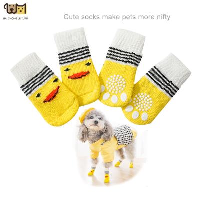 China High Quality Non-slip Quick Release Puppy Bottom Socks With 4pcs Dog Foot Covers Teddy Poodle Cotton Socks Supplies Pet Socks for sale