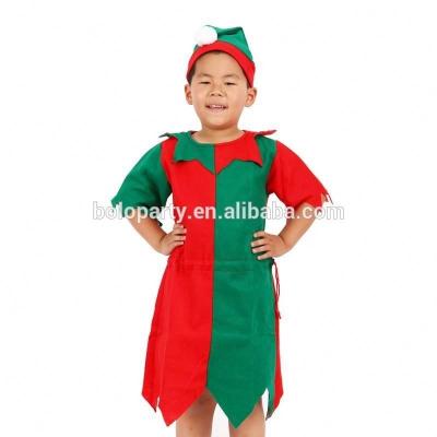 China Red And Green Felt Fancy Dress Kids Tunic Elf Clown Christmas Decoration Child Party for sale