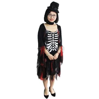 China New Fashion Adult Halloween Halloween Girls Dress Up Dress Cosplay Black Acrylic Skeleton Witch Party Uniform Costume for sale